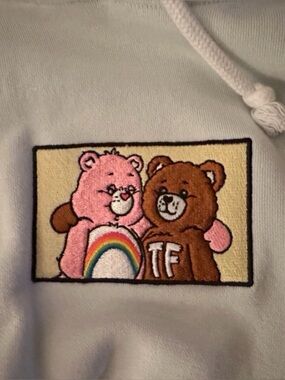 Teddy Fresh White Hoodie with Pink & Brown Bear Patch
